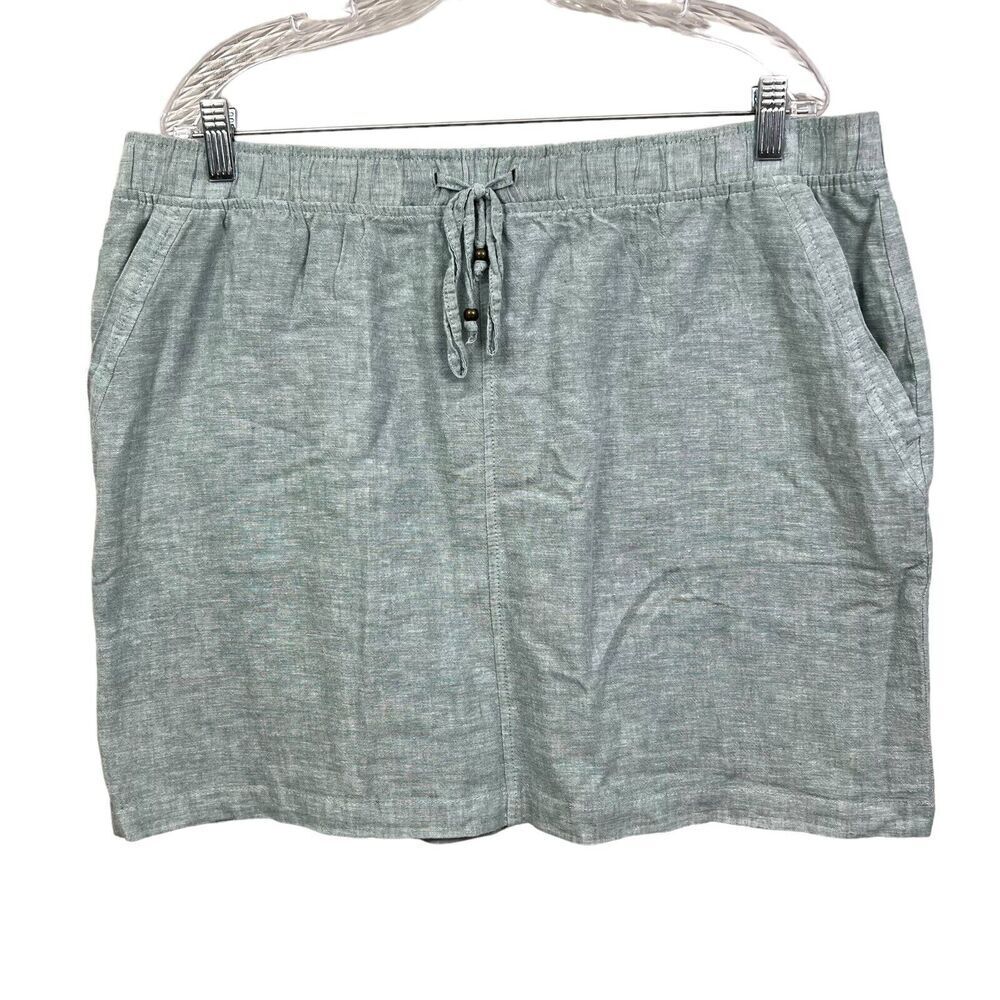 Falls Creek Women Mini Skirt Linen Blend Drawstring Waist Lined Pockets Sage XL*